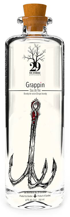 Une magnifique bouteille d’eau de vie qu'illustre un grappin
