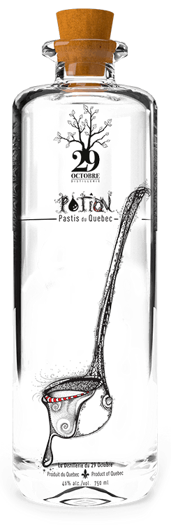 Une bouteille de pastis qu'illustre une louche magique